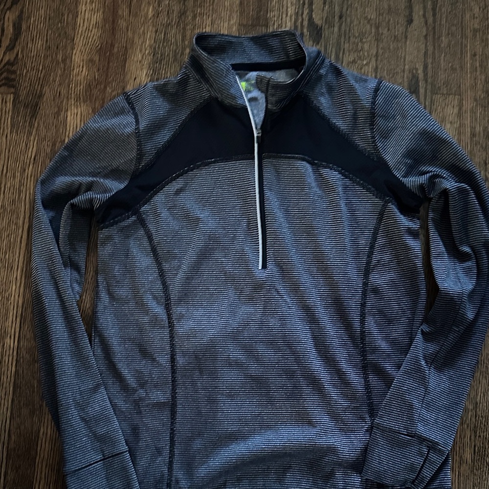Xersion Black and Gray Striped Quarter-Zip Pullover